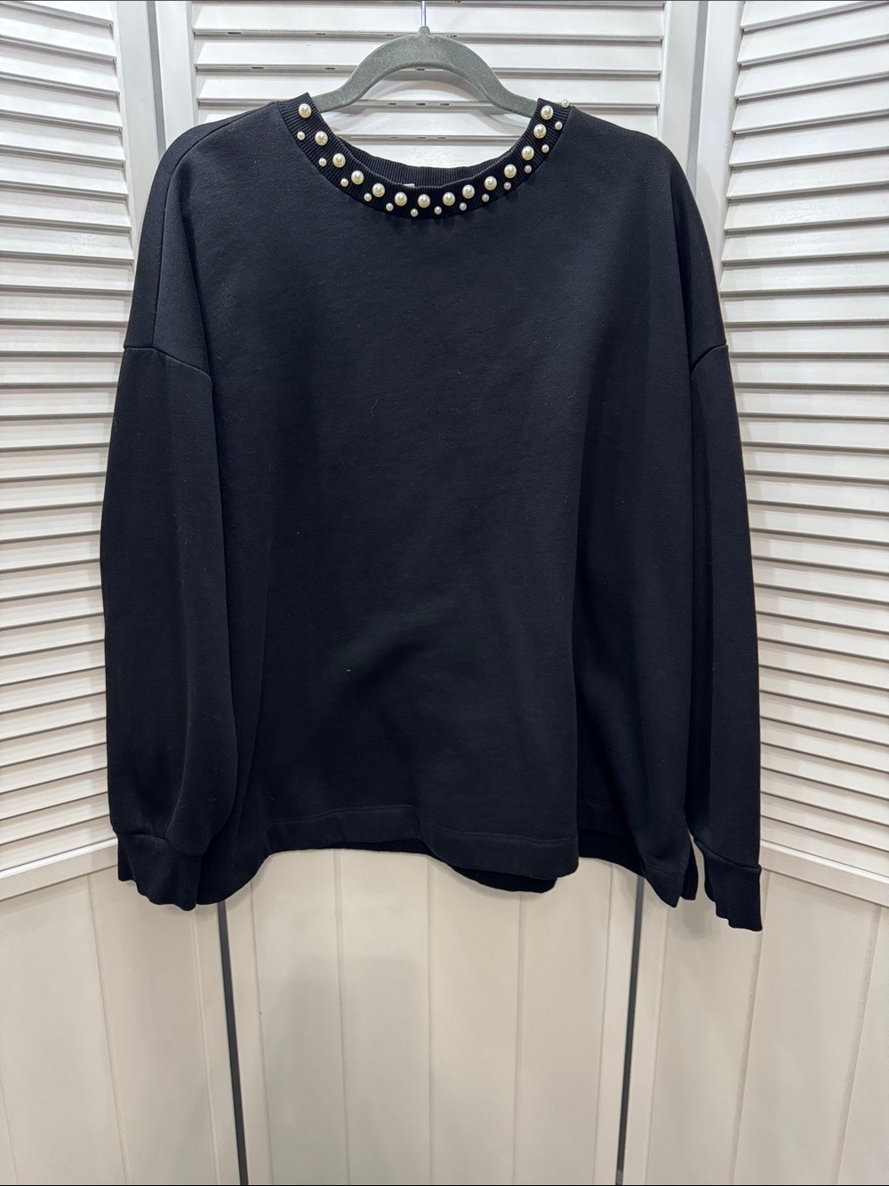 Penningtons Black Pearl-Trim Crewneck Sweatshirt